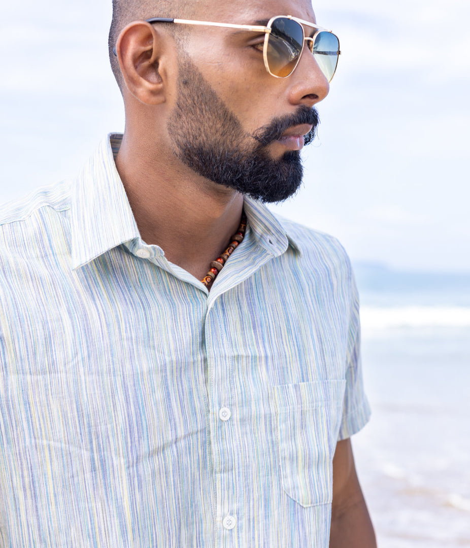 Ikat Multicolour Strands Mens Short-Sleeved Shirt