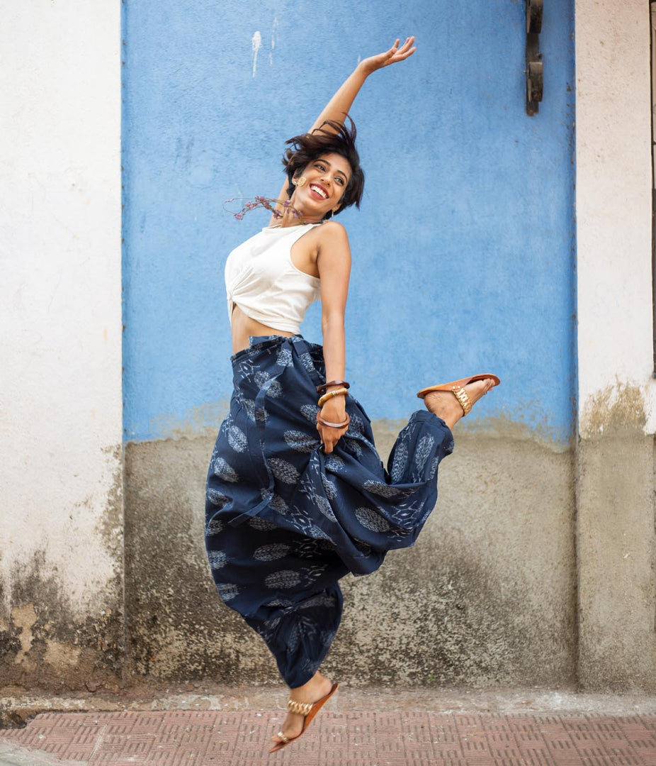 Ikat Navy-White Abstract Boho Pant