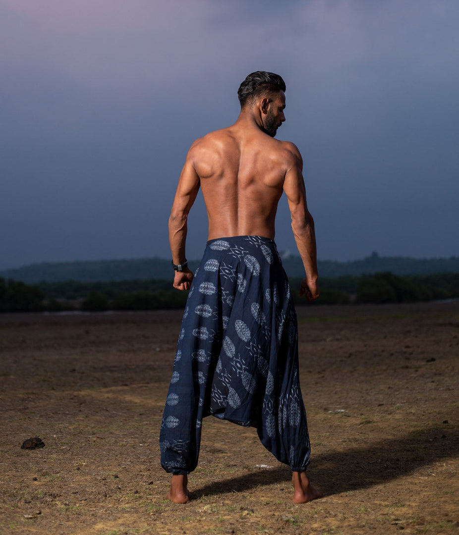 Ikat Navy-White Abstract Boho Pant