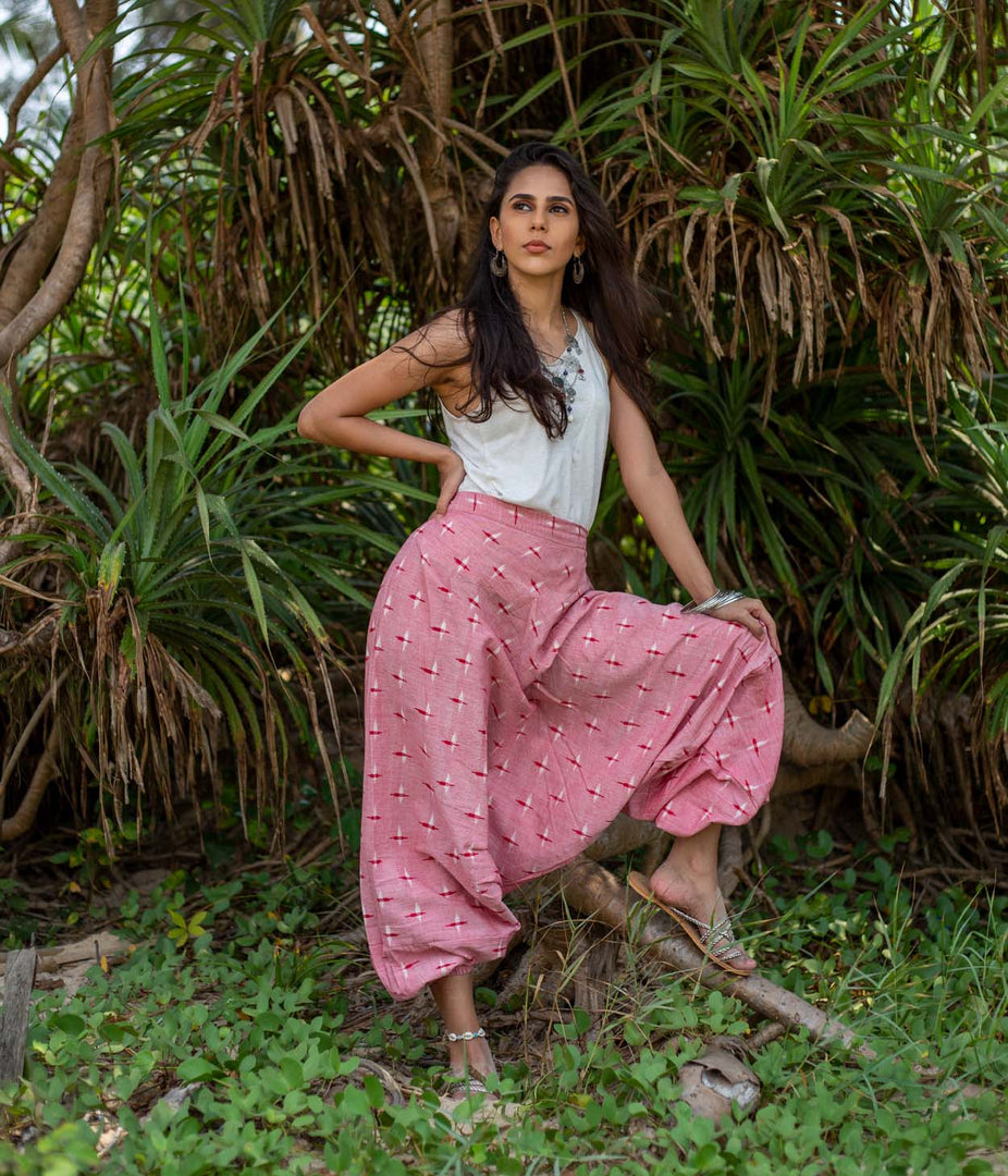 Ikat Pink Patterned Boho Pant