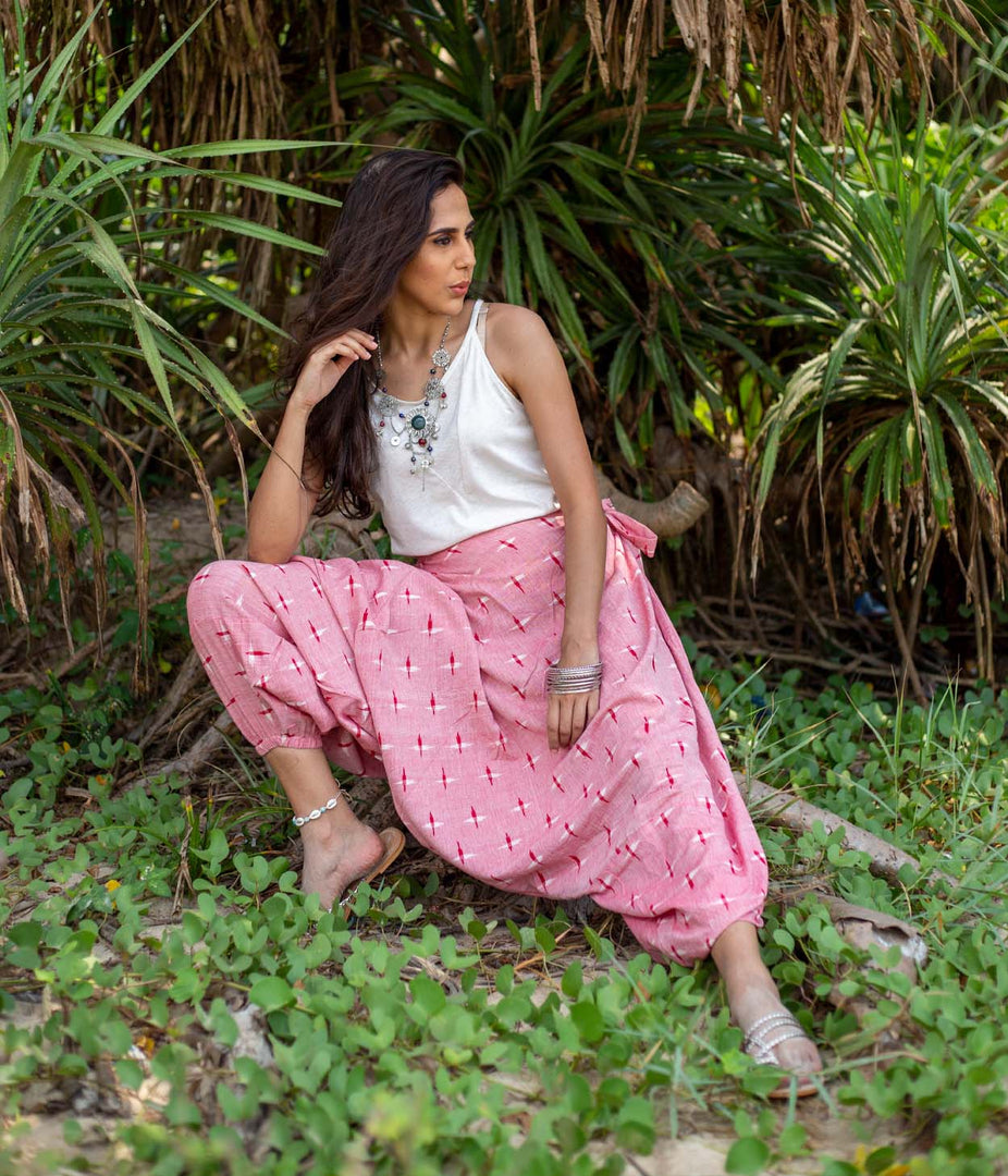 Ikat Pink Patterned Boho Pant