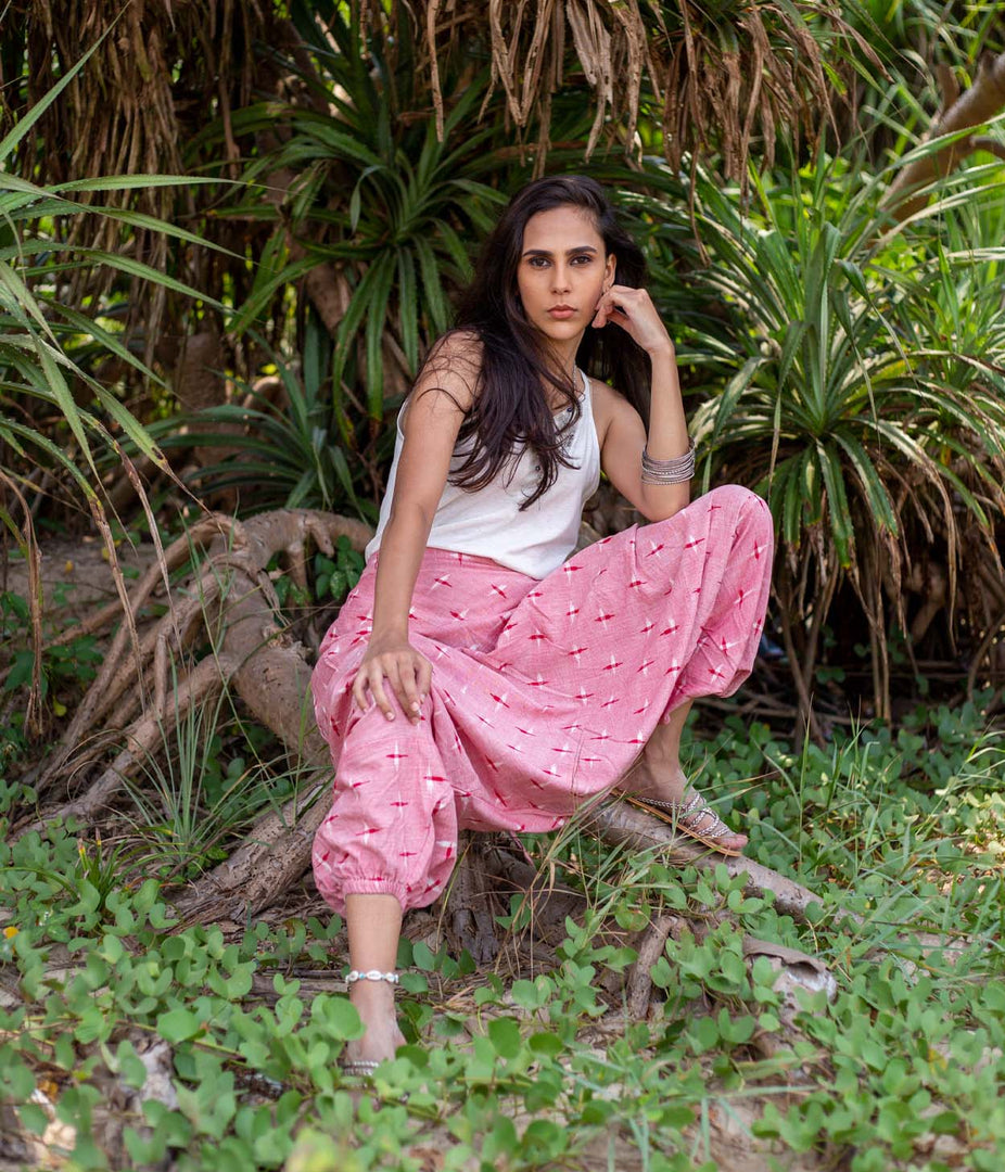 Ikat Pink Patterned Boho Pant