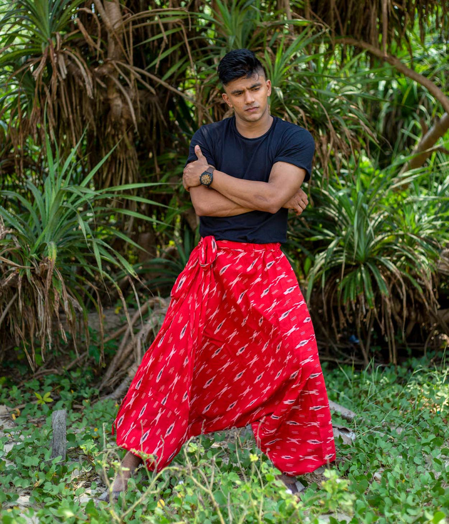 Ikat Red Patterned Boho Pant