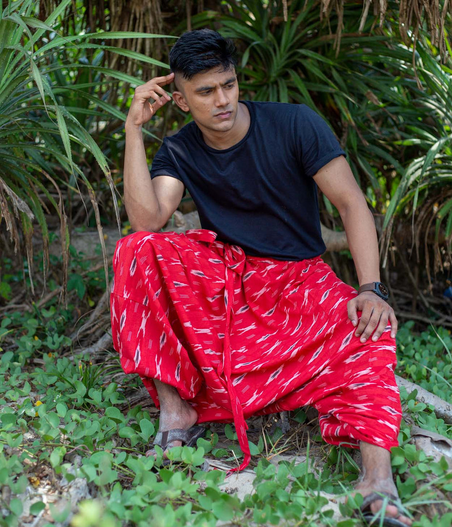Ikat Red Patterned Boho Pant