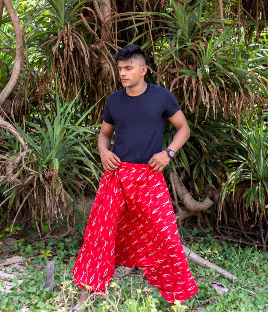 Ikat Red Patterned Boho Pant