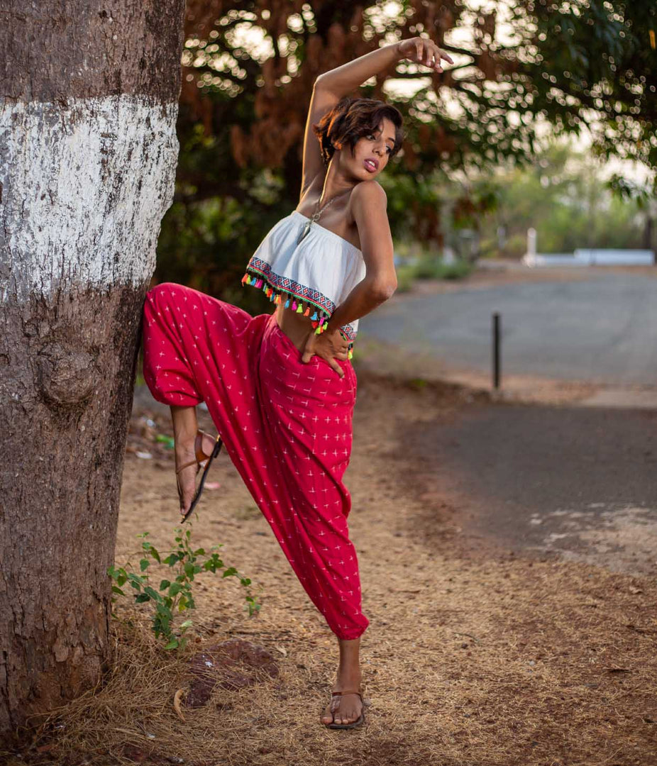 Ikat Red Patterned Womens Harem Pant