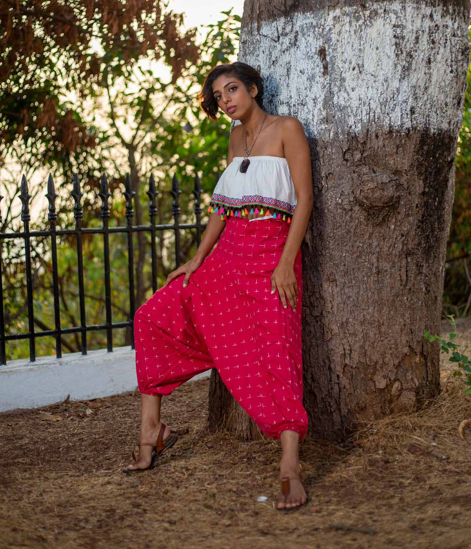 Ikat Red Patterned Womens Harem Pant
