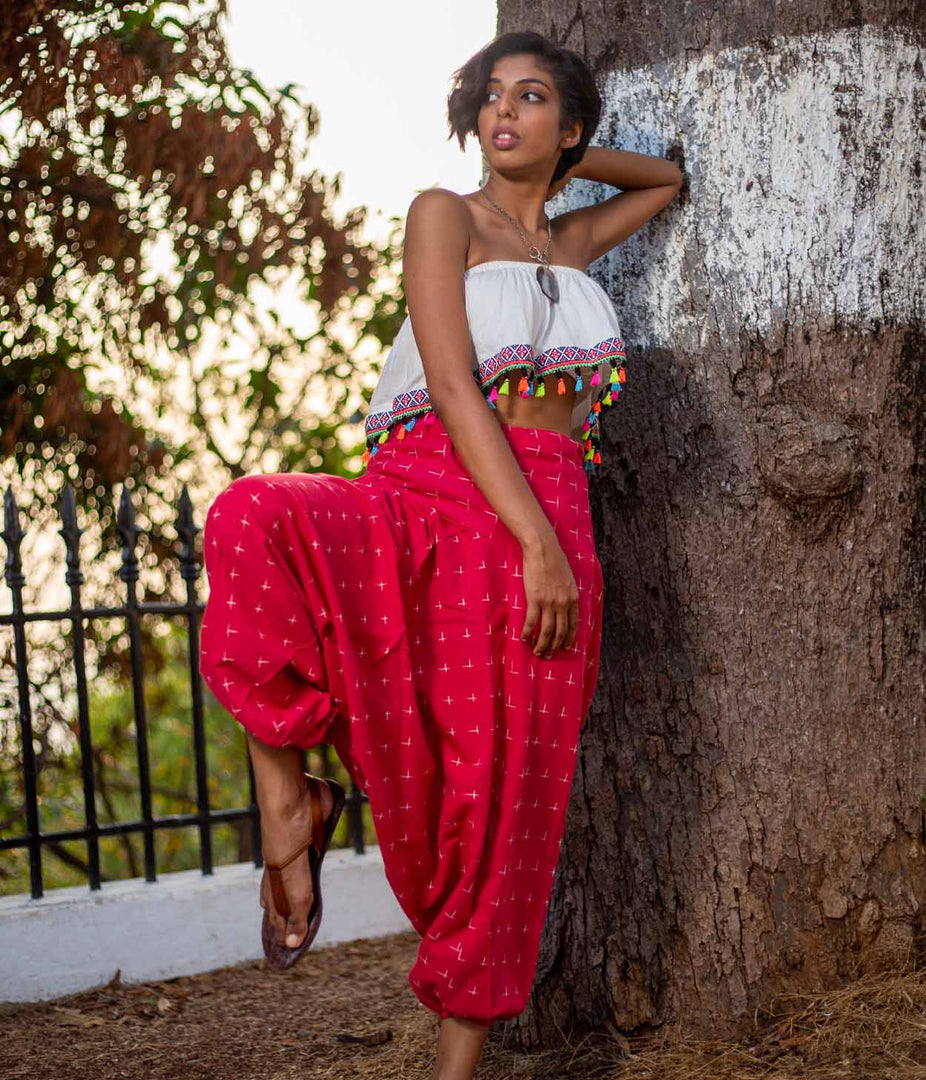 Ikat Red Patterned Womens Harem Pant
