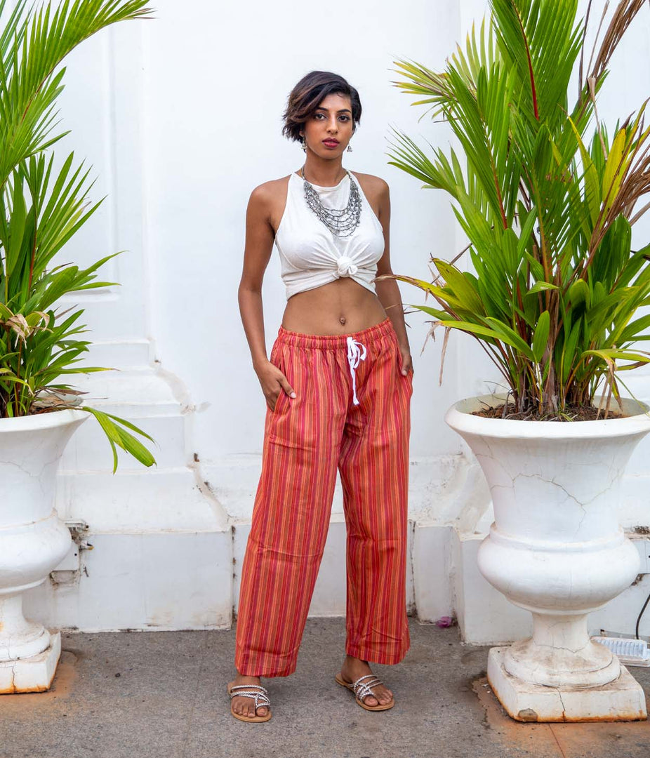 Ikat Red Striped Unisex Trousers
