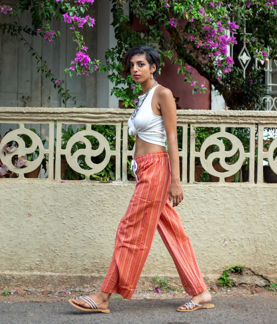 Ikat Red Striped Unisex Trousers