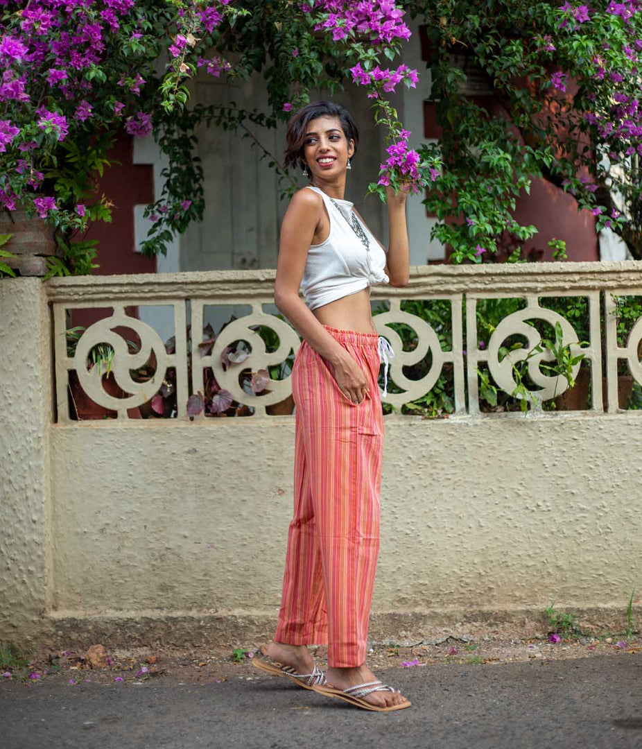 Ikat Red Striped Unisex Trousers