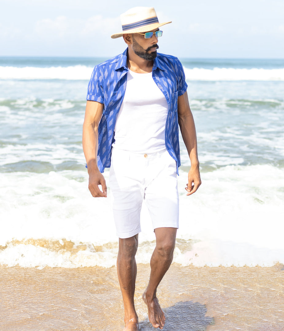 Ikat Royal Blue Mens Short-Sleeved Shirt