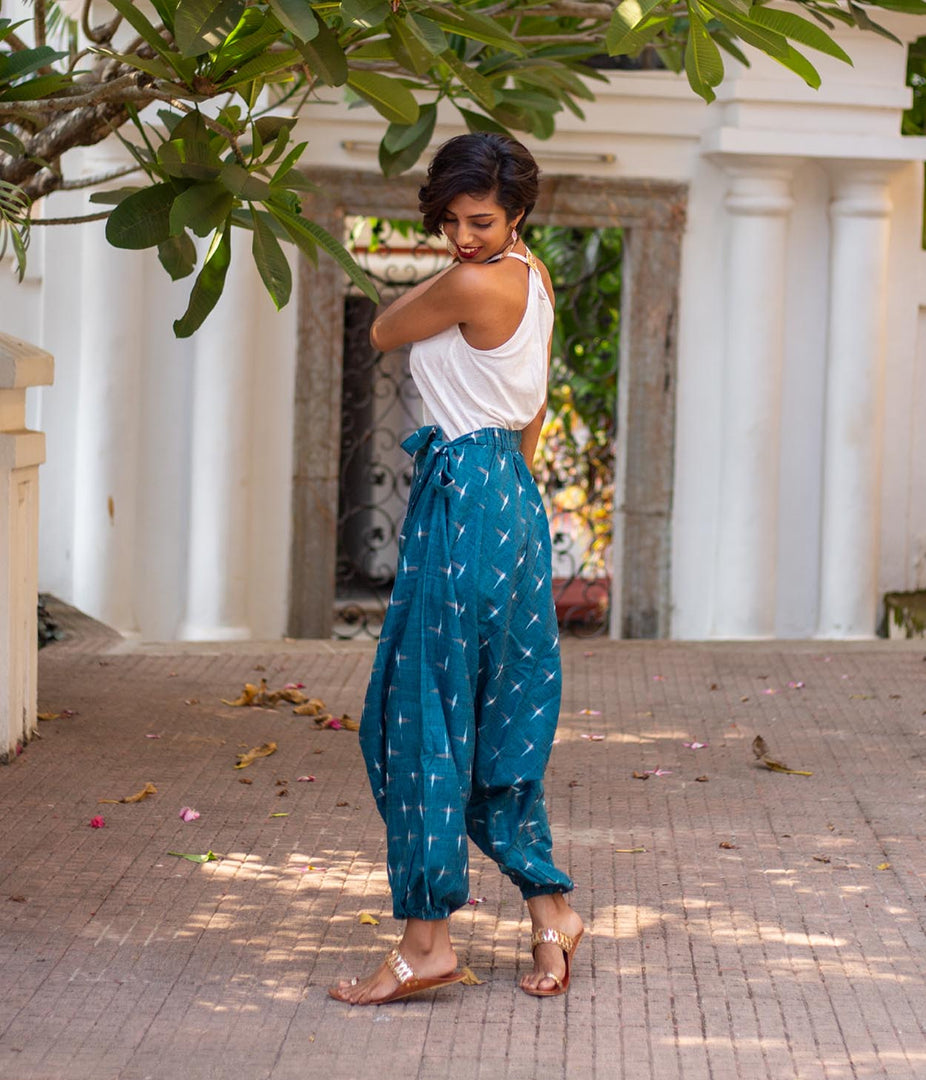 Ikat Sapphire Blue Patterned Boho Pant
