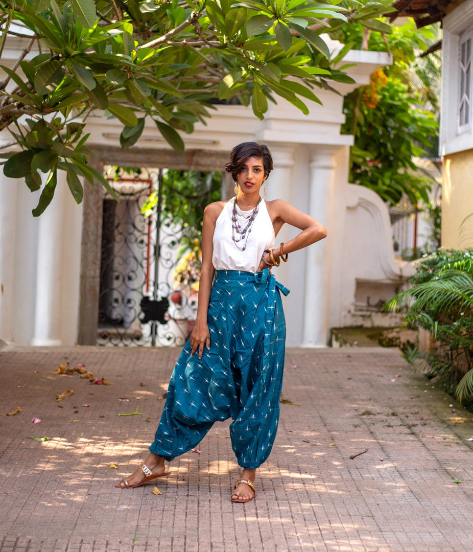 Ikat Sapphire Blue Patterned Boho Pant
