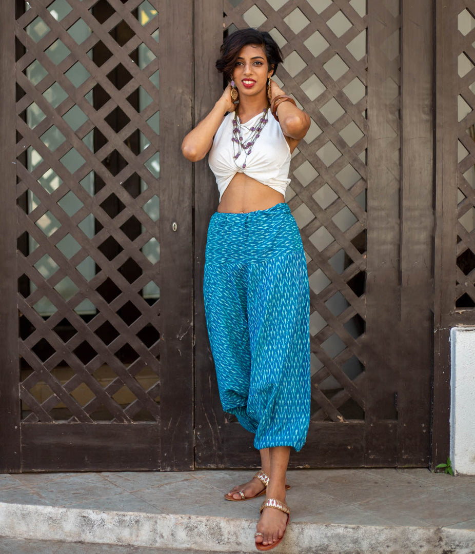 Ikat Teal Waves Womens Harem Pant