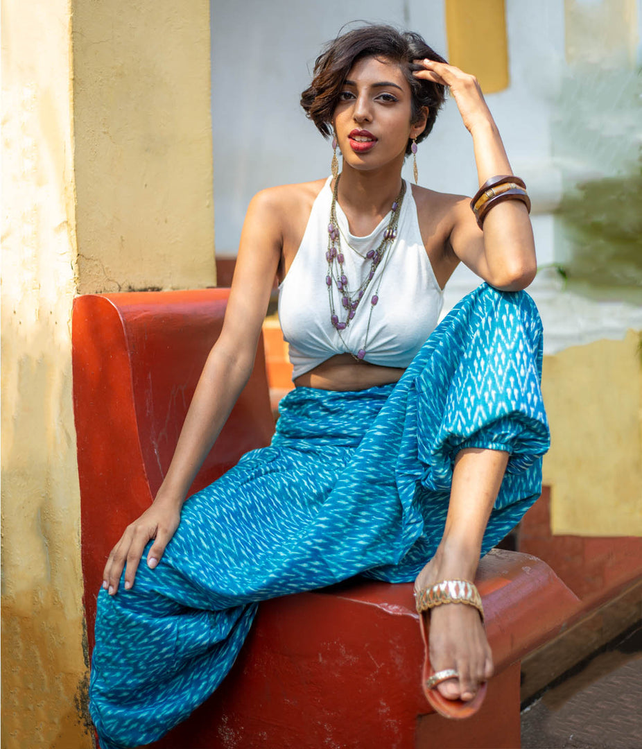 Ikat Teal Waves Womens Harem Pant