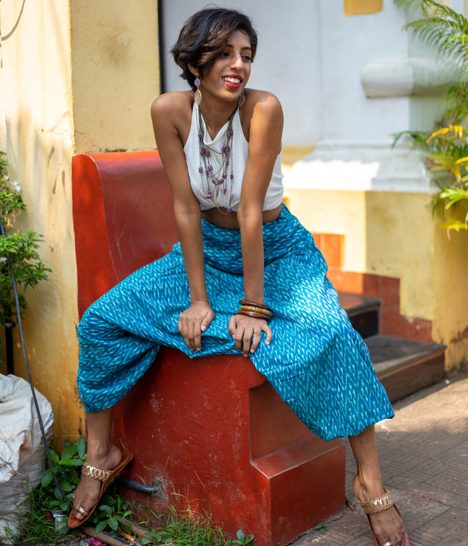 Ikat Teal Waves Womens Harem Pant