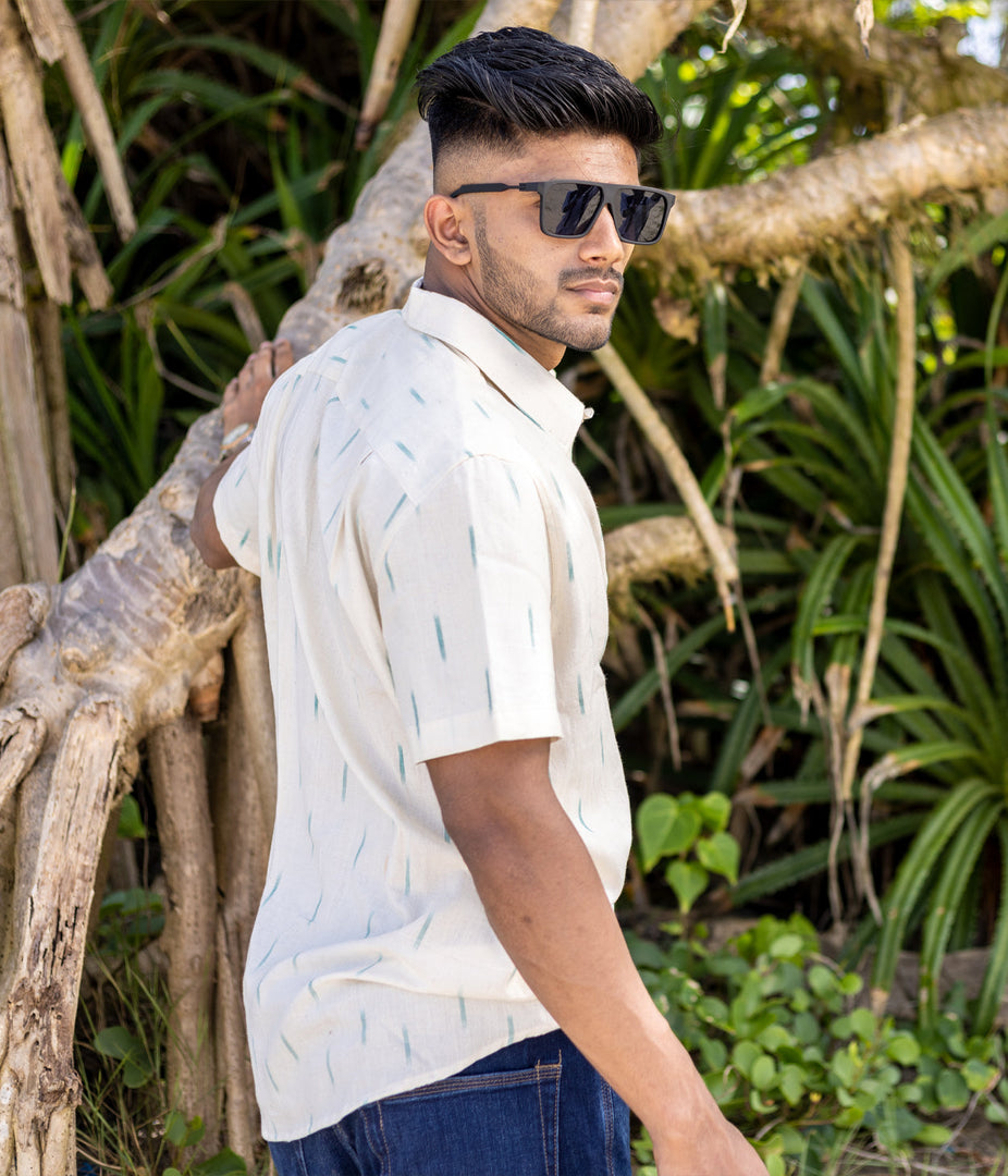 Ikat White-Green Mens Short-Sleeved Shirt