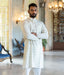 Ikat White-Green Patterned Mens Long Kurta