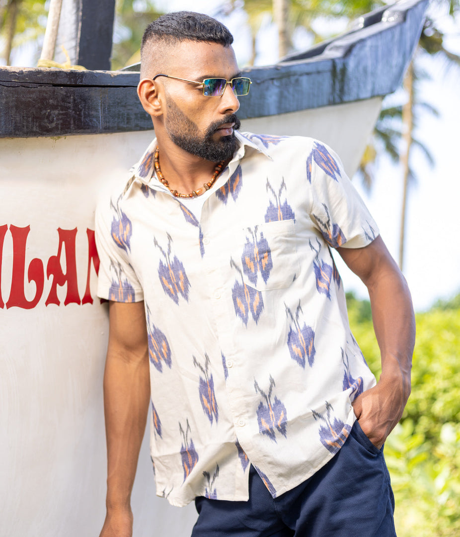 Ikat White Mens Short-Sleeved Shirt