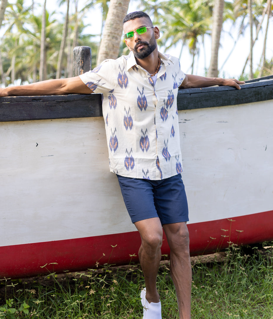 Ikat White Mens Short-Sleeved Shirt