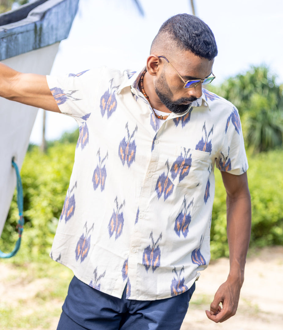 Ikat White Mens Short-Sleeved Shirt