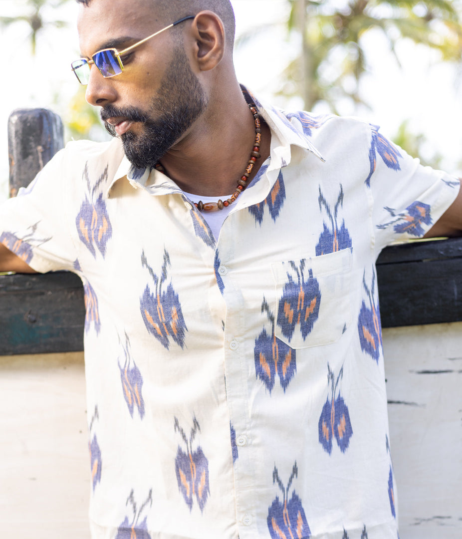 Ikat White Mens Short-Sleeved Shirt