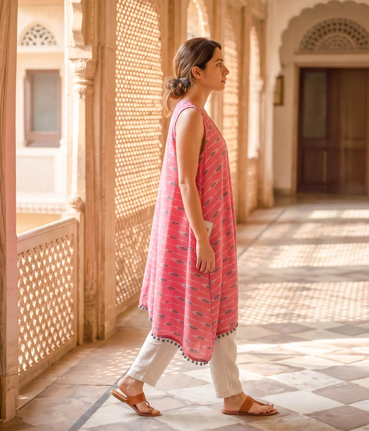 Blush Pink Ikat Handloom Womens Shrug Secondary image