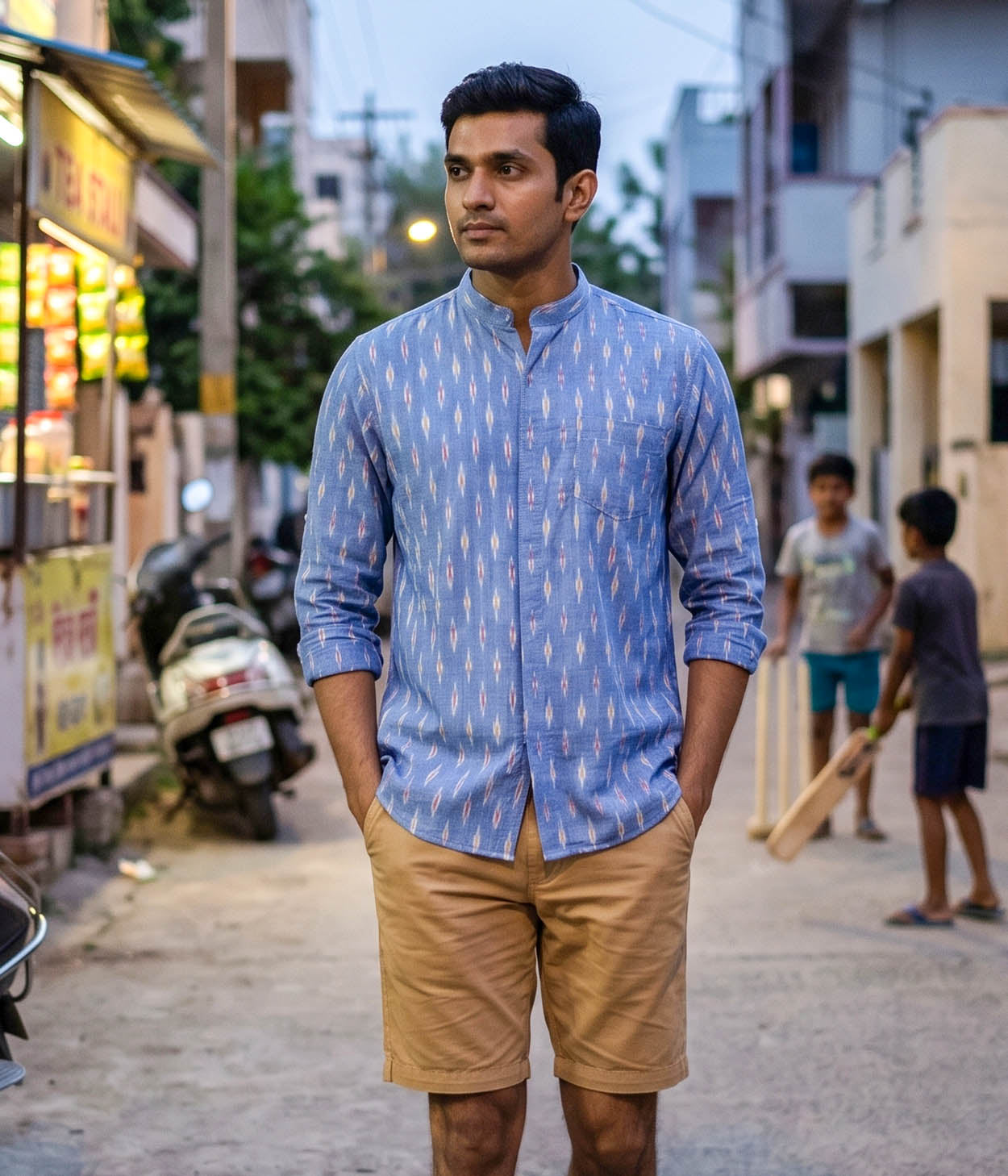 Cobalt Ember Ikat Woven Full Shirt Main image