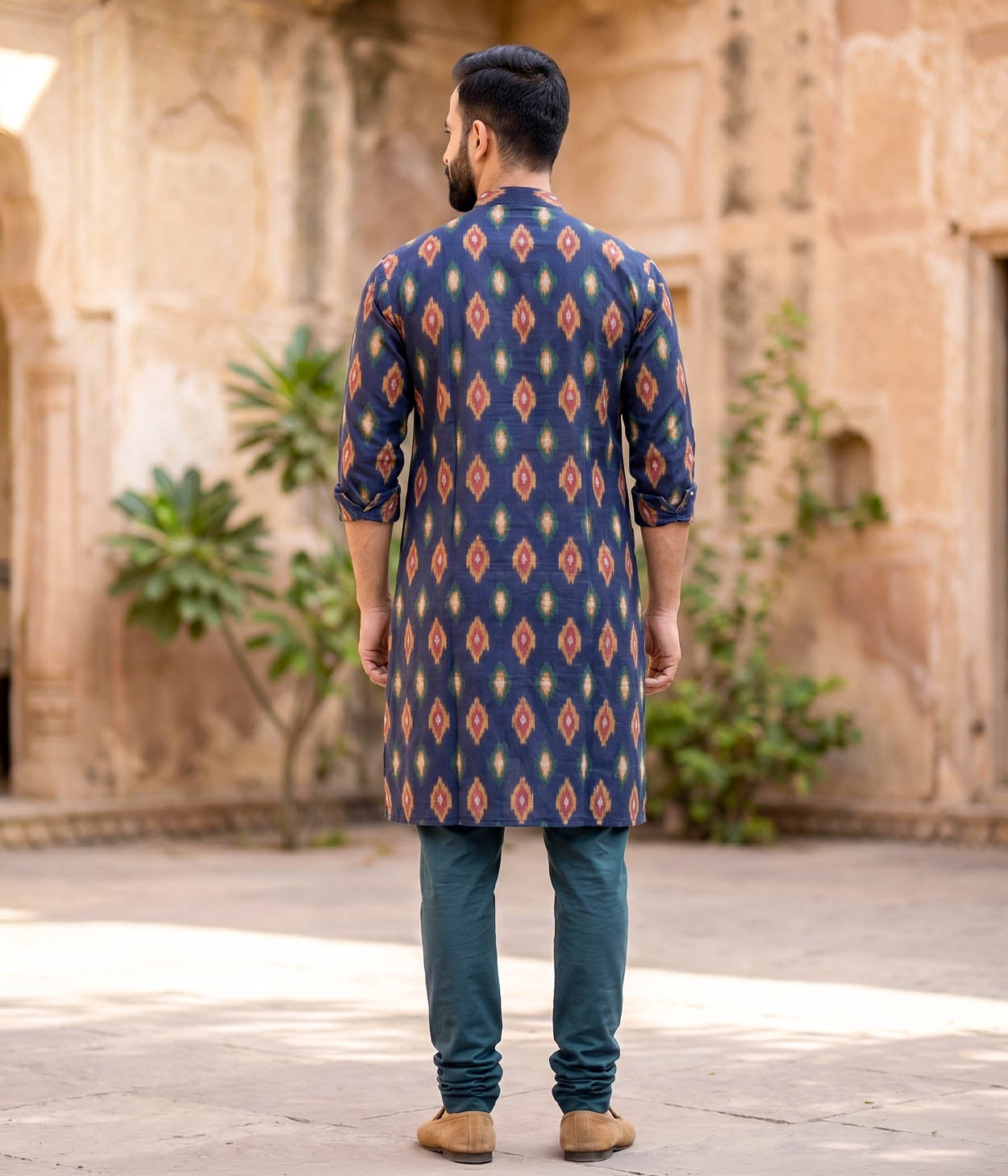 Deepline Ikat Woven Mens Long Kurta
