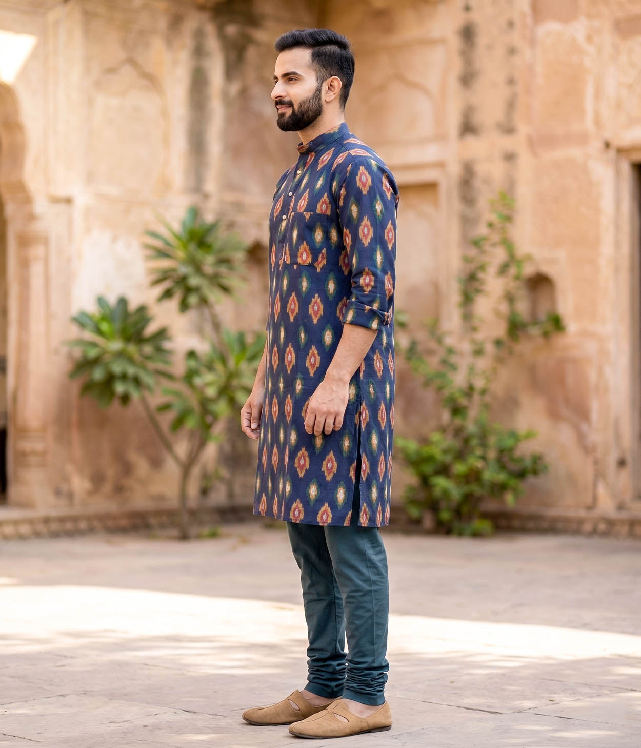 Deepline Ikat Woven Mens Long Kurta