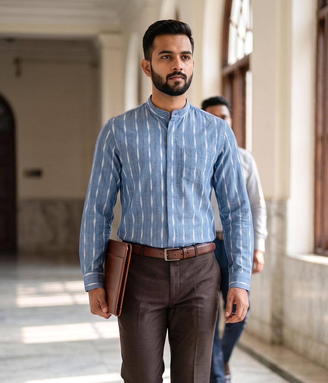 Denim Stripe Ikat Woven Full Shirt Secondary image