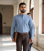 Denim Stripe Ikat Woven Full Shirt