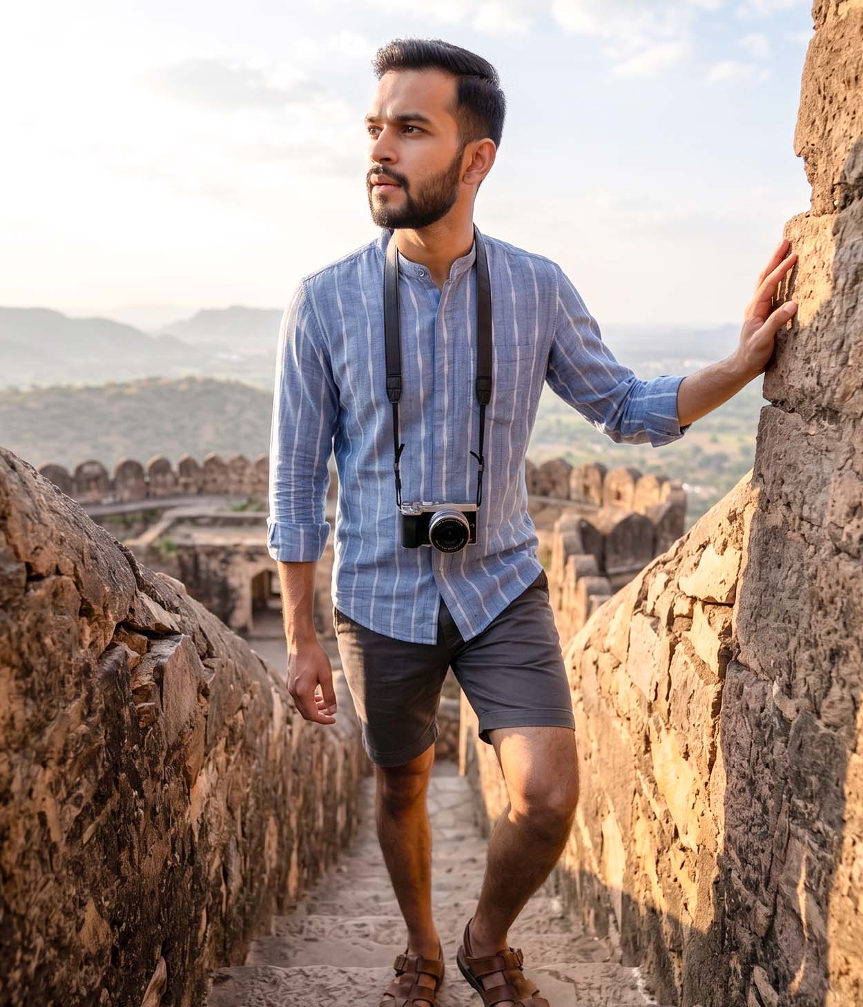 Denim Stripe Ikat Woven Full Shirt