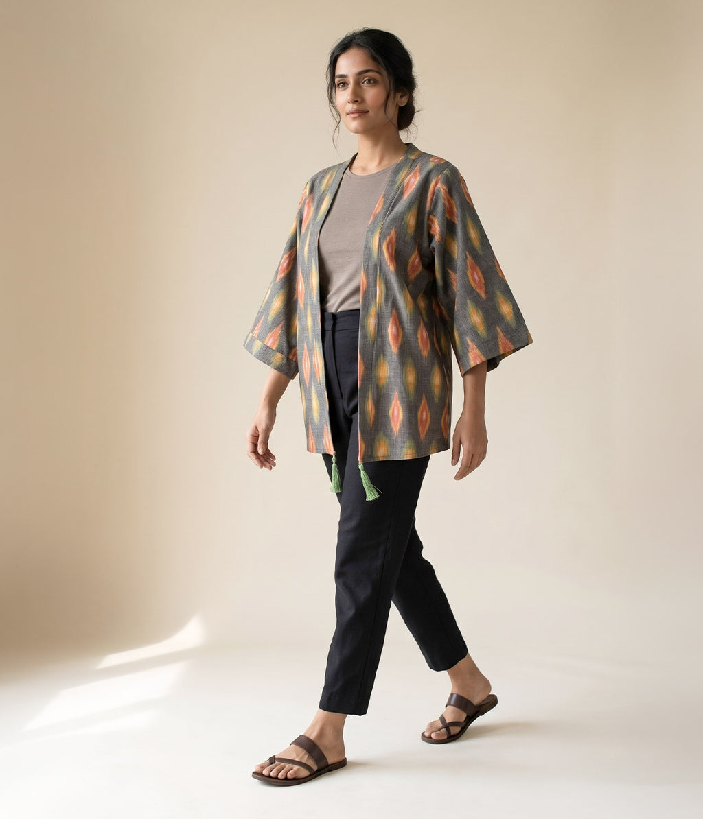 Ember Grove Ikat Woven Kimono