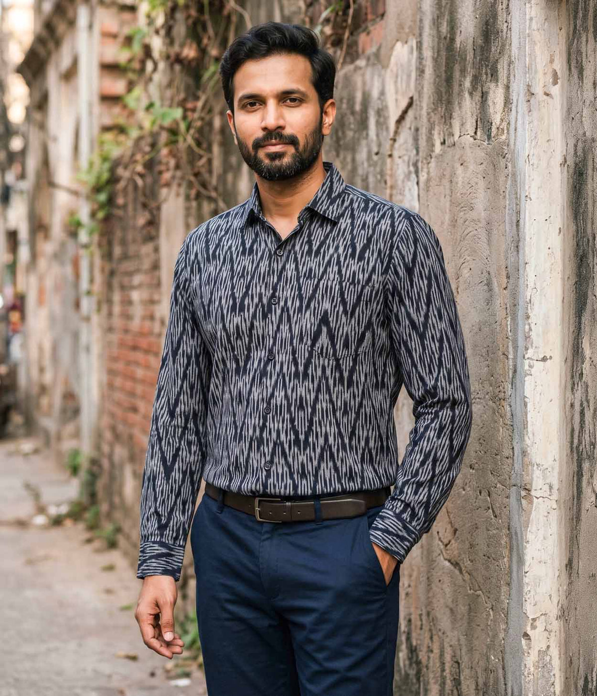 Graphite Ikat Woven Full Shirt Main image