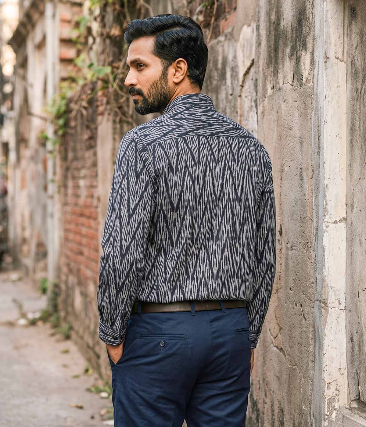 Graphite Ikat Woven Full Shirt