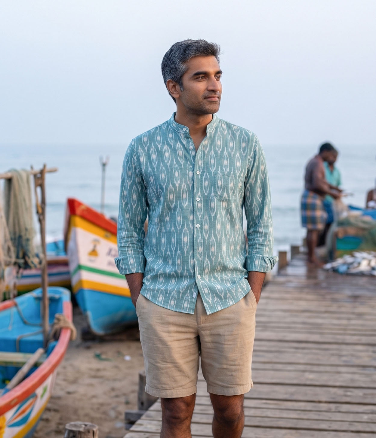 Green Lagoon Ikat Woven Full Shirt