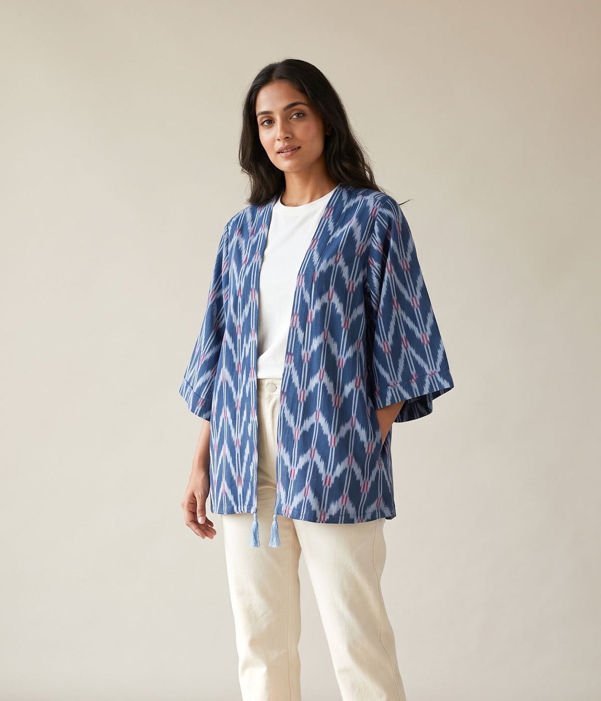 Indigo Current Ikat Woven Kimono Main image