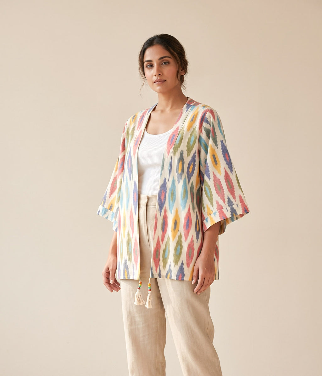Marigold Mosaic Ikat Woven Kimono