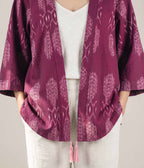 Wine Rhythm Ikat Woven Kimono