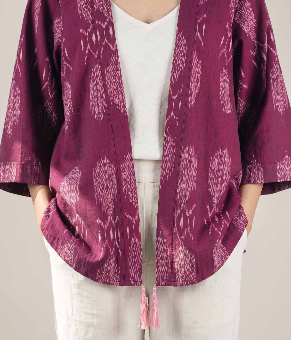 Wine Rhythm Ikat Woven Kimono