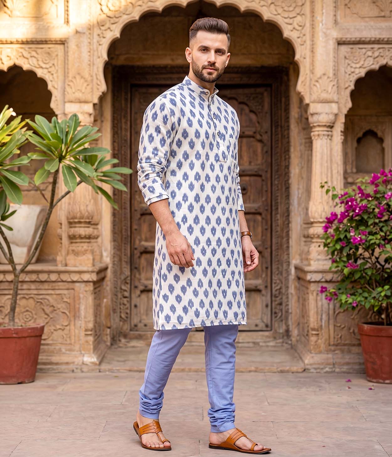 Stonewave Ikat Woven Mens Long Kurta