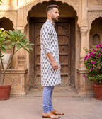 Stonewave Ikat Woven Mens Long Kurta