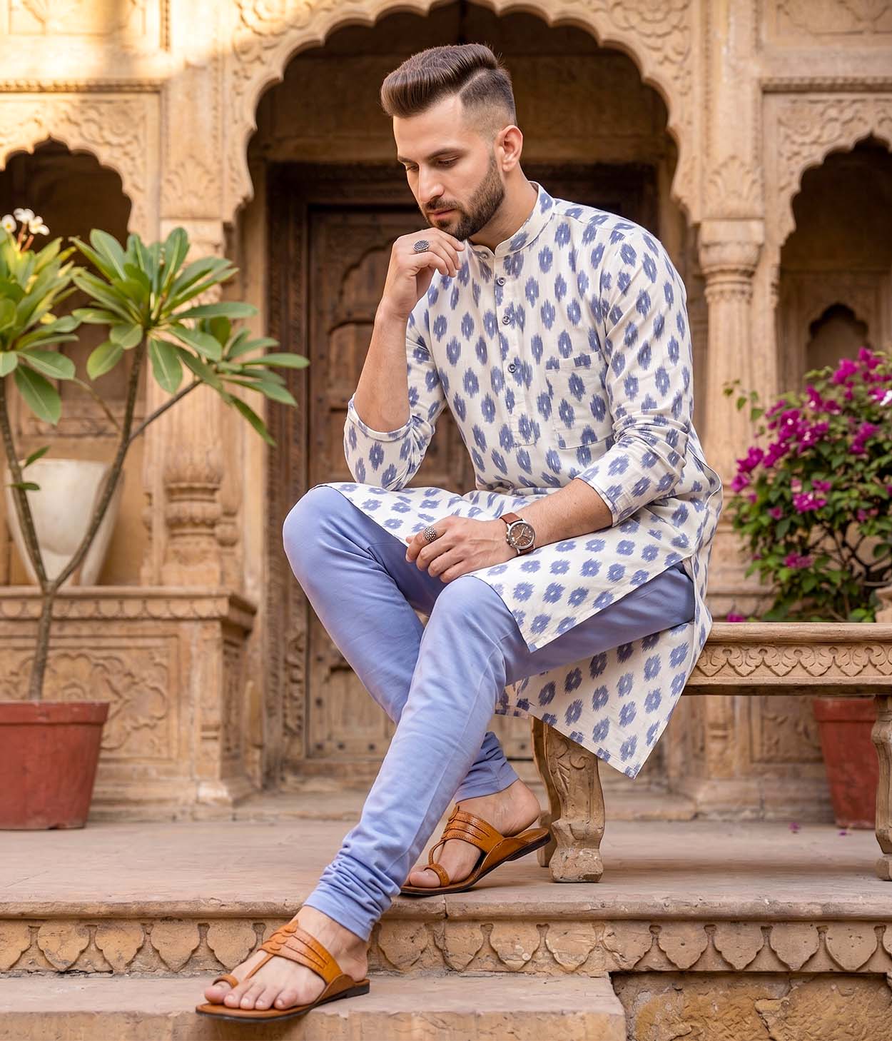 Stonewave Ikat Woven Mens Long Kurta Main image