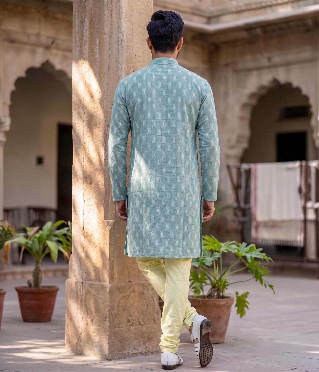 Aven Ikat Woven Mens Long Kurta