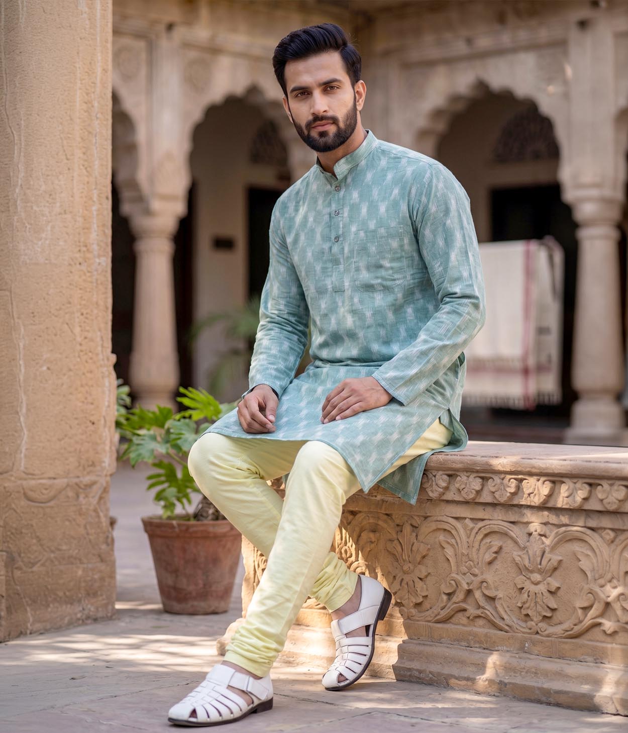 Aven Ikat Woven Mens Long Kurta Main image
