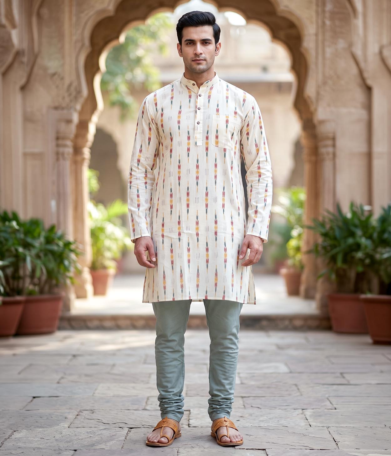 Astra Ikat Woven Mens Long Kurta Main image