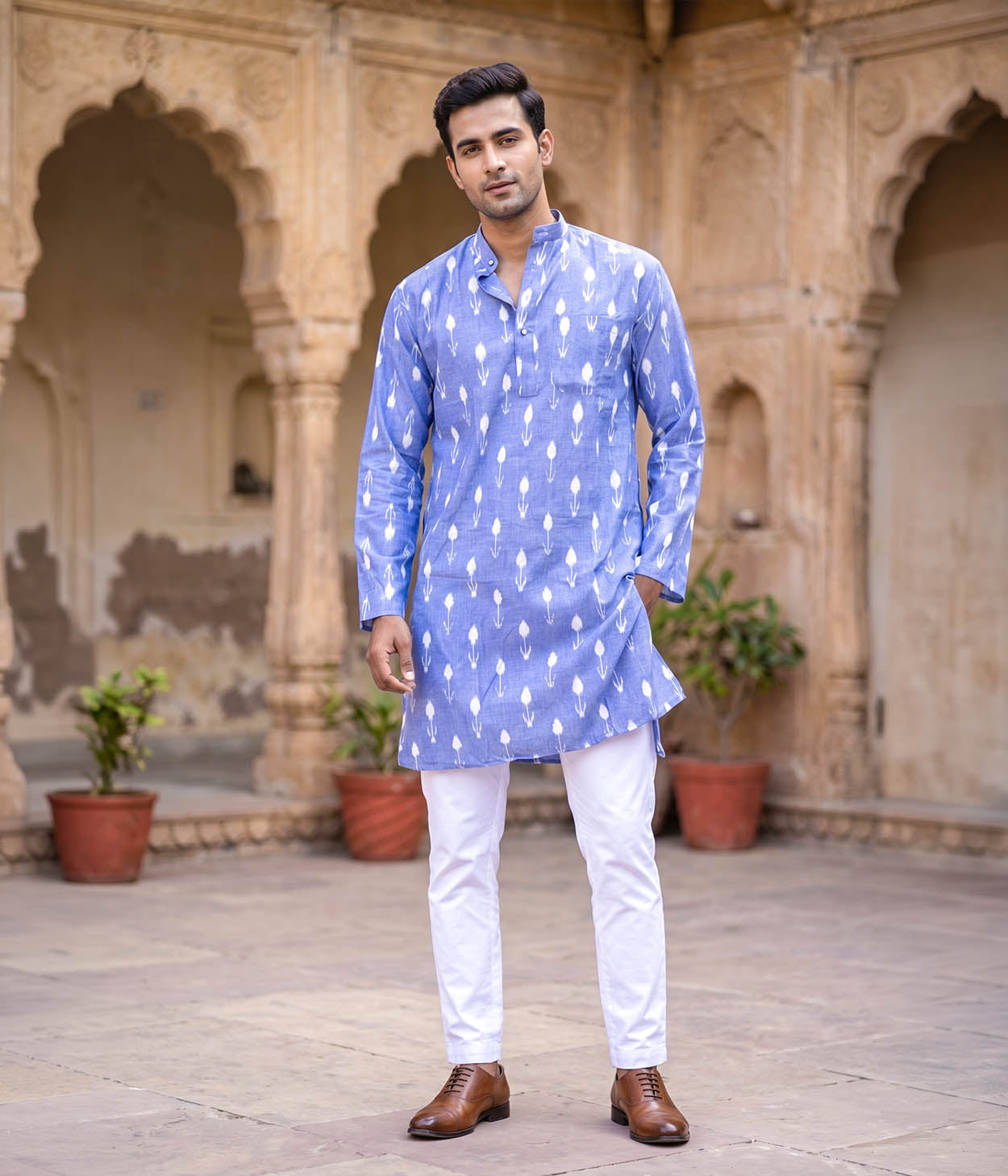 Azul Ikat Woven Mens Long Kurta
