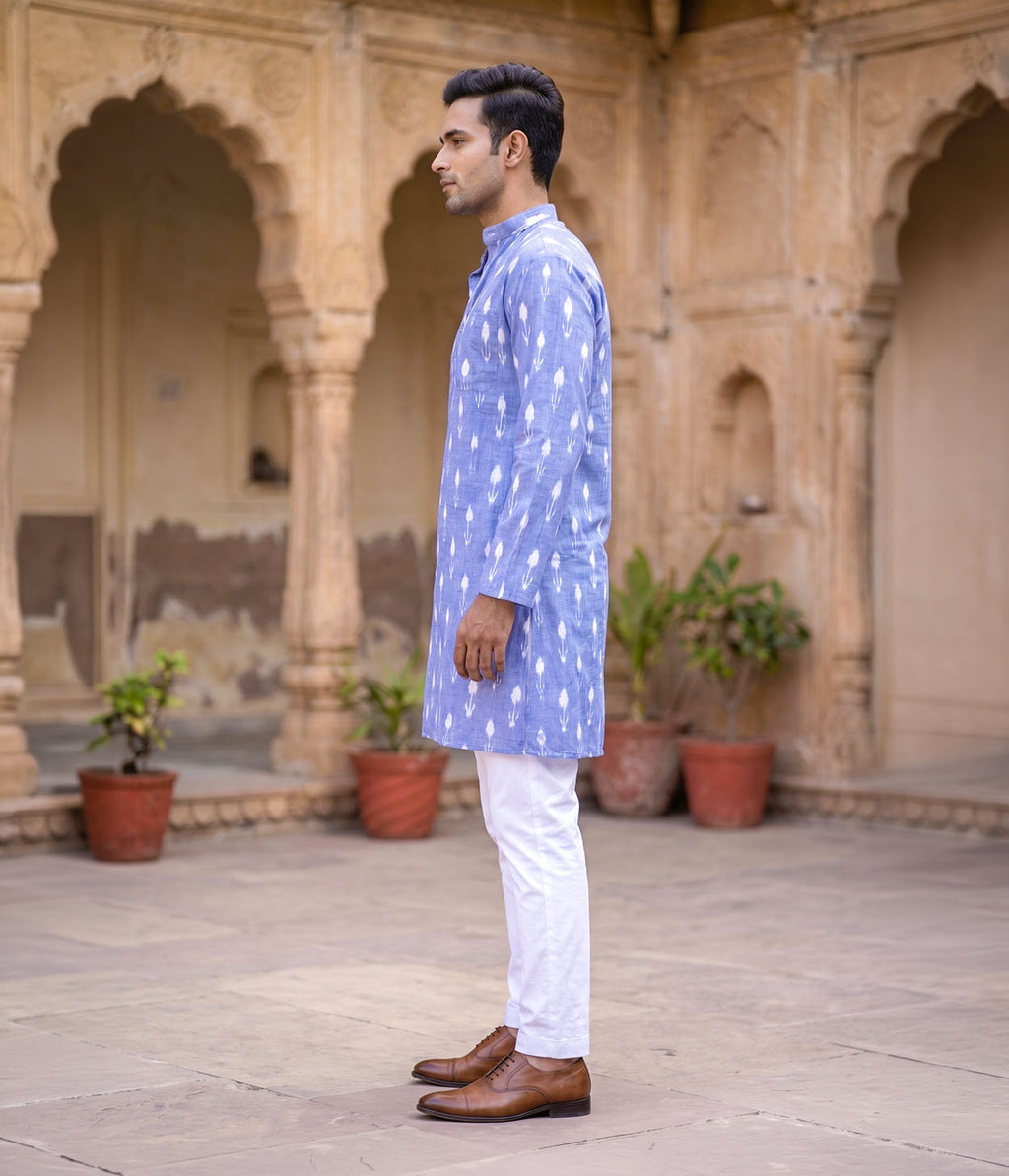 Azul Ikat Woven Mens Long Kurta